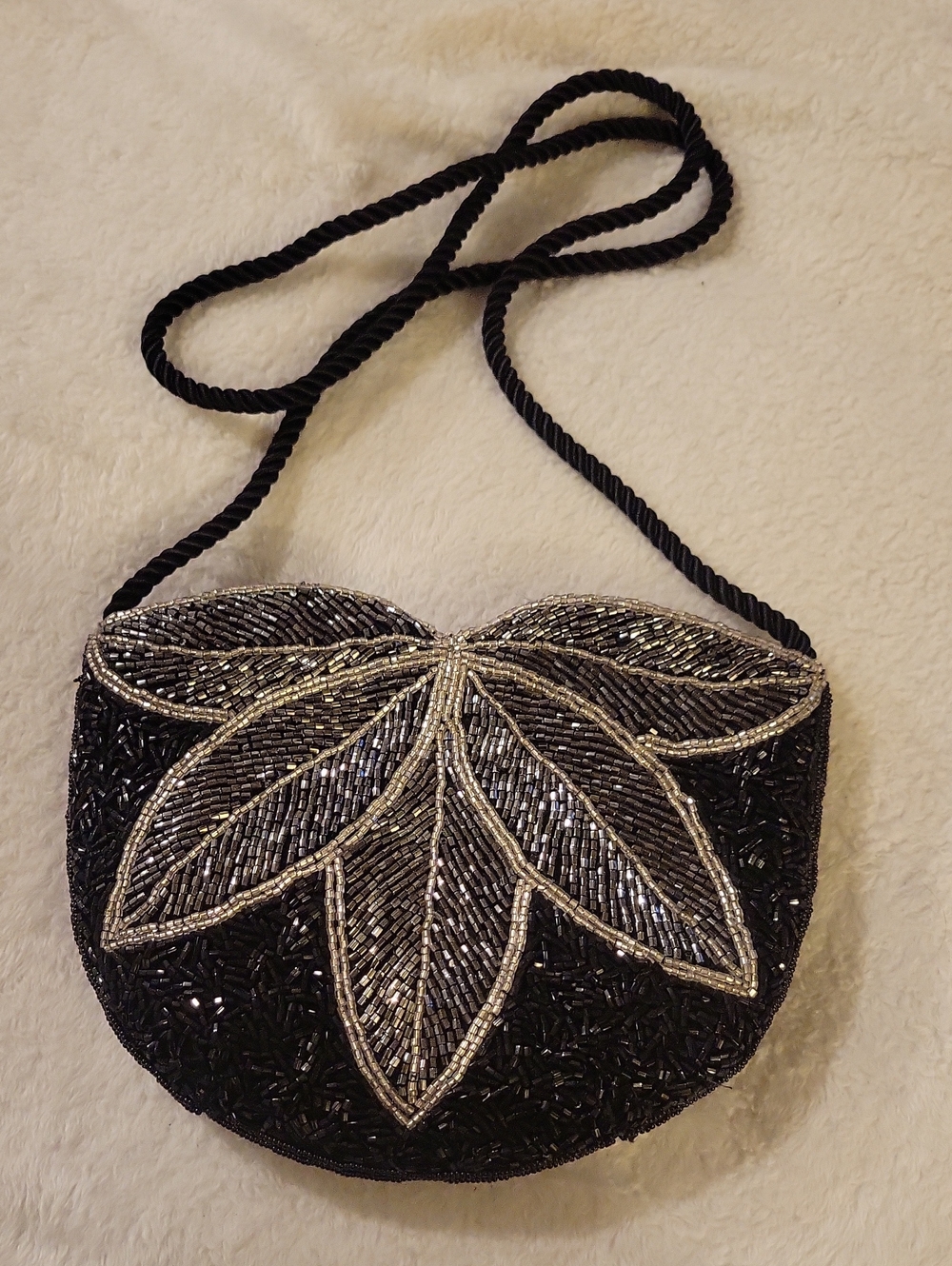 Black Beaded Floral Crossbody Bag